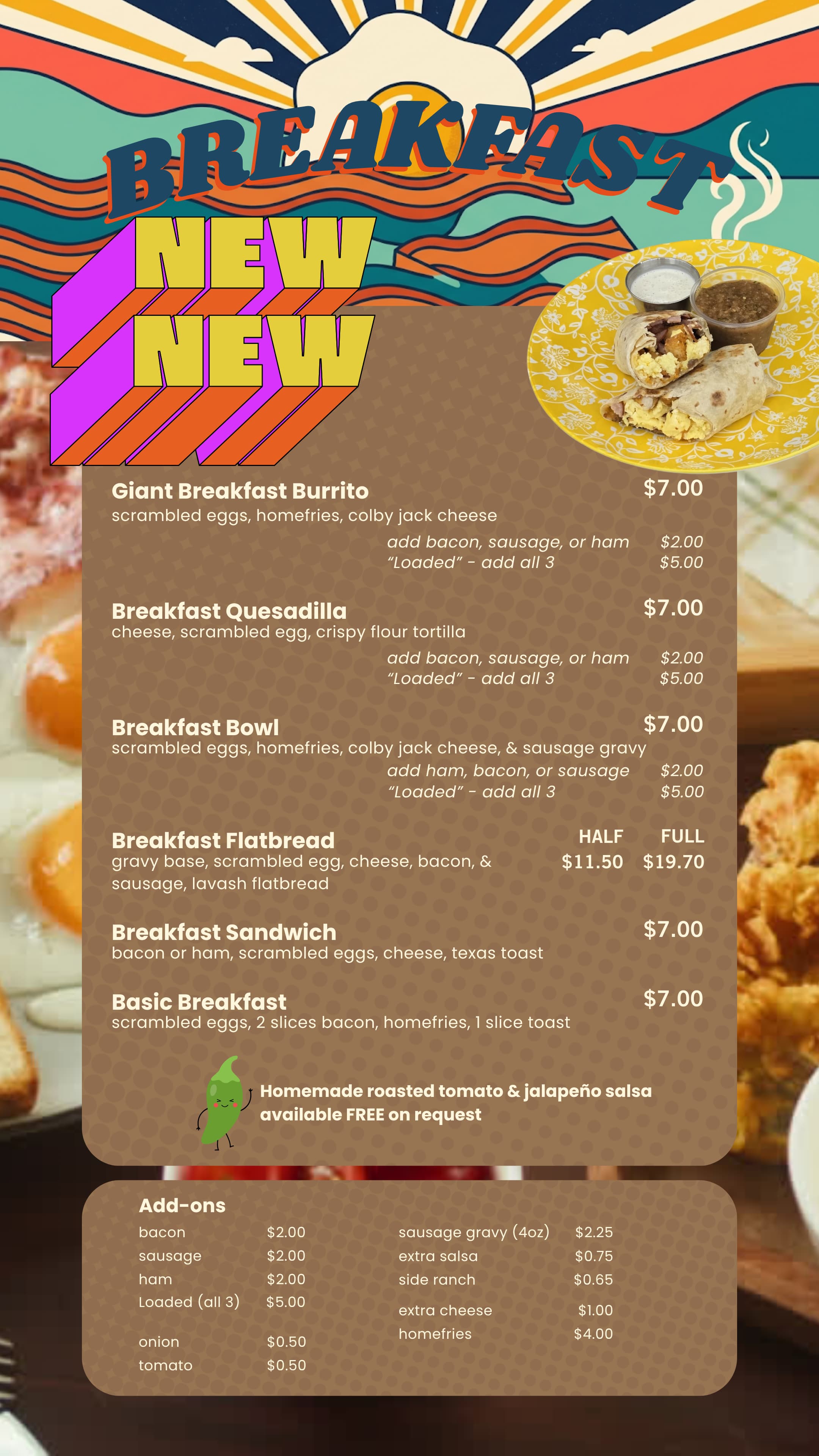 Breakfast menu board